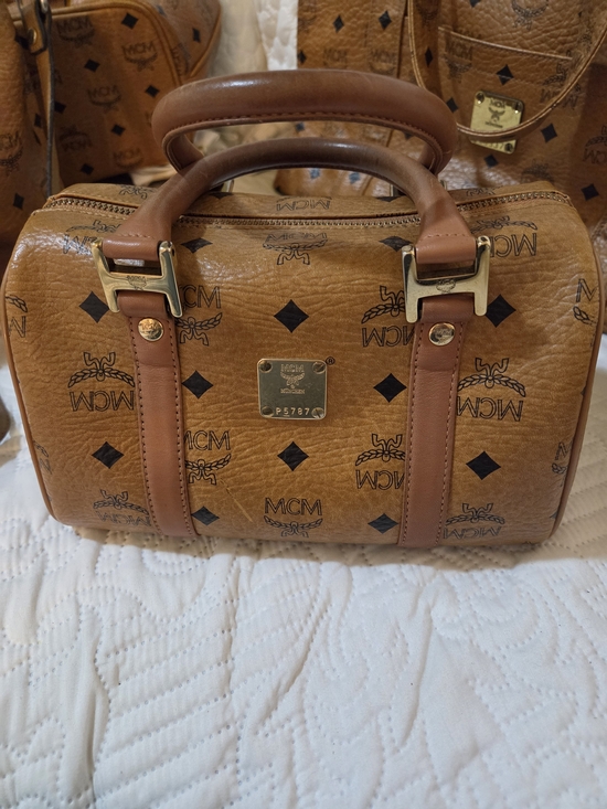 MCM Handbags - MCM Visetos Cognac Mini Boston Satchel